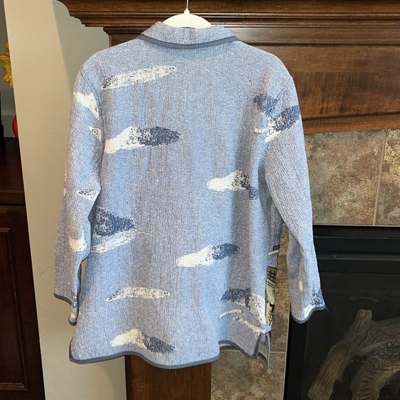 Vintage tapestry seaside lighthouse quaint beach nautical jacket blazer size 2XL - Picture 8 of 16